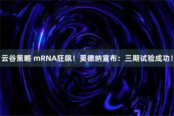 云谷策略 mRNA狂飙！莫德纳宣布：三期试验成功！